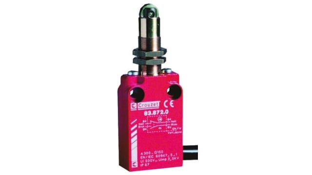 Crouzet Plunger Limit Switch, NO/NC, IP66, IP67, Metal Housing, 30V ac Max, 100mA Max | 83872301