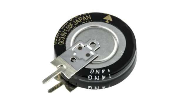 Panasonic 1F Supercapacitor -20 → +80% Tolerance, RG 3.6V dc, Through Hole | EECRG0V105V