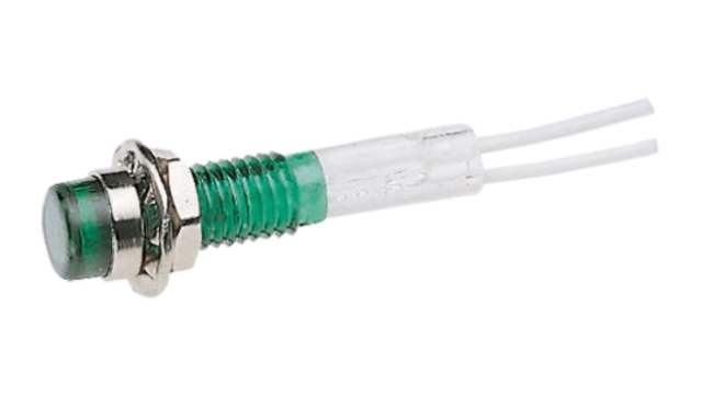 CAMDENBOSS Green Panel Mount Indicator, 6V, 6.4mm Mounting Hole Size, Lead Wires Termination | IND515205-640-T/GRN