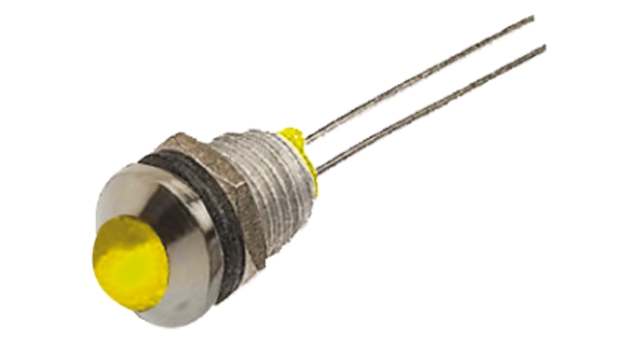 Bulgin Yellow Panel Mount Indicator, 2.1V dc, 8mm Mounting Hole Size, Lead Wires Termination | DX1093/YL