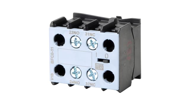 WEG Auxiliary Contact Block, 2 Contact, 1NC + 1NO, Front Mount BFC0 | BFC0-11