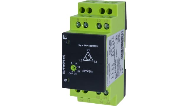 Tele Phase, Voltage Monitoring Relay, 3 Phase, DPDT, Maximum of 400 V, DIN Rail | E3PF400VSY02