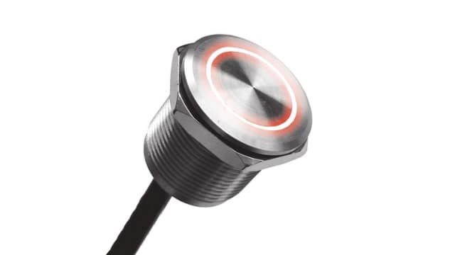 Bulgin Illuminated Piezo Switch, Momentary, IP69K, IP68 Wire, 1 A, 85 °C, -40 °C Grey | MPZI019/F/BL/24