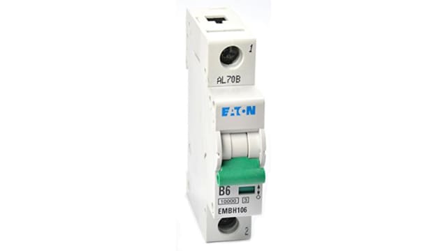 Eaton MEM Shield EMBH Miniature Circuit Breaker, 1-Pole, 6 A, Type B, 240 V ac AC, 48 V dc DC, 10 kA Breaking Capacity | EMBH106 EMBH106