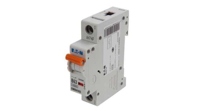 Eaton MEM Shield EMBH Miniature Circuit Breaker, 1-Pole, 63 A, Type B, 240 V AC, 48 V DC, 10 kA Breaking Capacity | EMBH163 EMBH163