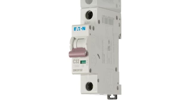 Eaton MEM Shield EMCH Miniature Circuit Breaker, 1-Pole, 32 A, Type C, 240 V ac AC, 48 V dc DC, 10 kA Breaking Capacity | EMCH132 EMCH132