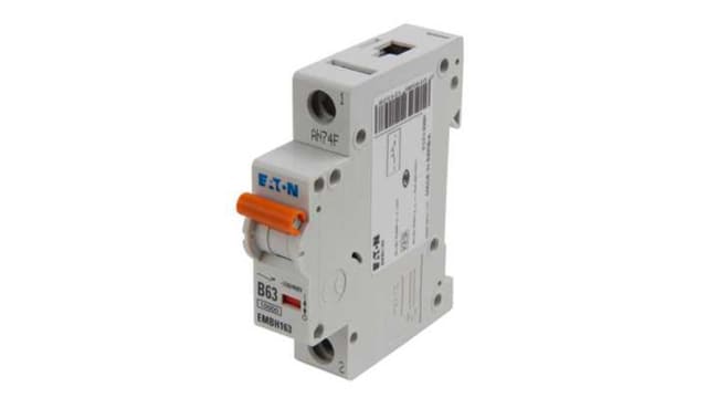Eaton MEM Shield EMCH Miniature Circuit Breaker, 1-Pole, 63 A, Type C, 240 V AC, 48 V DC, 10 kA Breaking Capacity | EMCH163 EMCH163