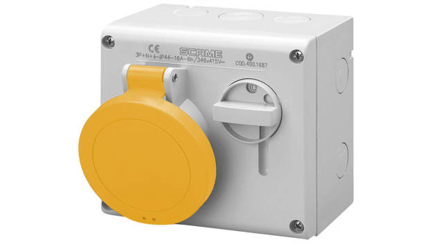 Scame Straight Switchable IP44 Industrial Interlock Socket 2+E, Earthing Position 4h, 32A, 130 V | 500.3270