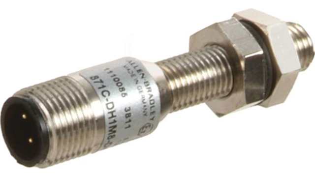 Allen Bradley Inductive Threaded Barrel Proximity Sensor, M5, 0.8 mm Detection, PNP NO, 10 → 30 V dc | 871C-D1NP5-P3