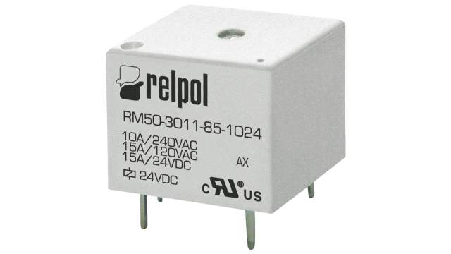 Relpol PCB Mount Power Relay, 12V dc Coil, 15A Switching Current, SPDT | RM50-3011-85-1012