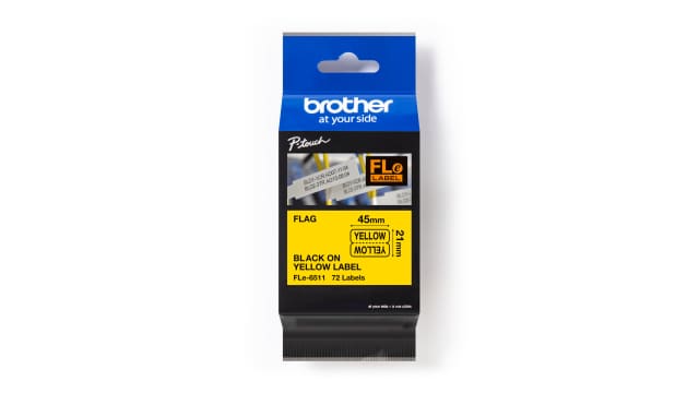 Brother Black on Yellow Label Printer Tape, 45 mm Width, 45mm Label Length, 21mm Label Width | FLE6511