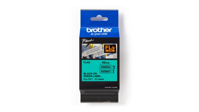Brother Black on Green Label Printer Tape, 45 mm Width, 45mm Label Length, 21mm Label Width | FLE7511
