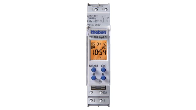 Theben Digital TR609 Top DIN Rail Time Switch, 1-Channel 240 V | TR609 top 2S