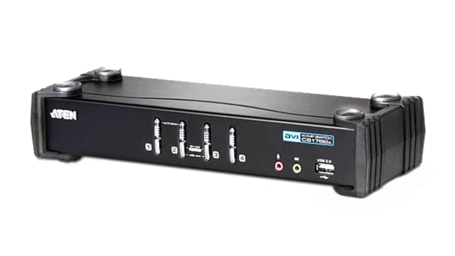 Aten 4 Port USB DVI KVM Switch 3.5 mm Stereo 1920 x 1200 pixel Maximum Resolution | CS1764A