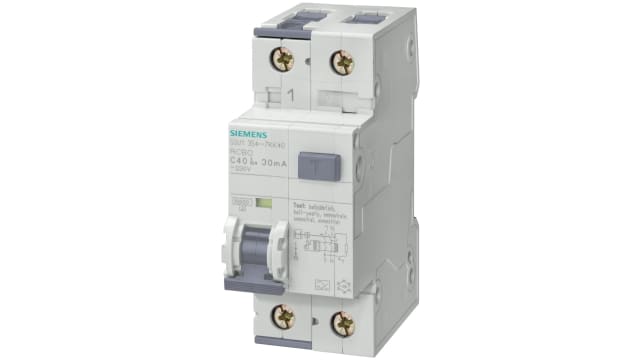 Siemens Residual Current Circuit Breaker with Overload Protection, 16 A Current Rating, 2-Pole, 30 mA Trip Sensitivity, | 5SU1354-7KK16