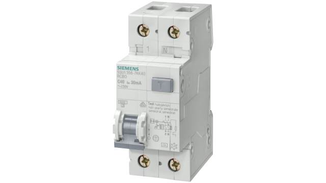 Siemens Residual Current Circuit Breaker with Overload Protection, 16 A Current Rating, 2-Pole, 30 mA Trip Sensitivity, | 5SU1356-7KK16