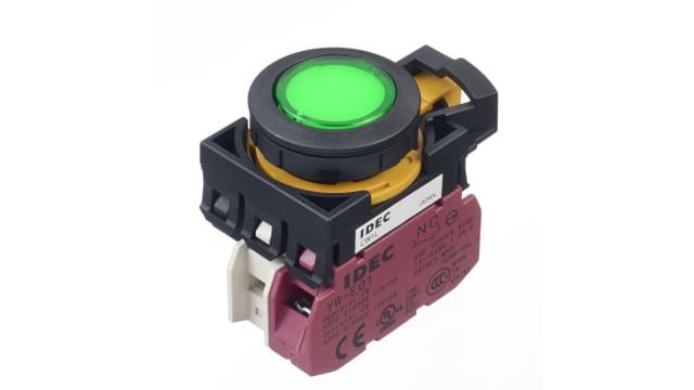 Idec CW Series Illuminated Push Button Switch, Momentary, Panel, 22 mm Cutout, SPST, Green LED, IP65 | CW1L-M1E01Q4G