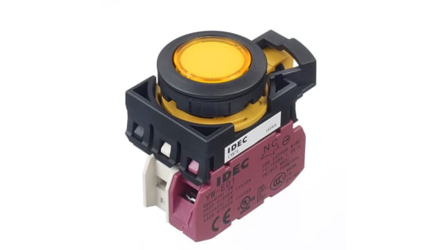 Idec CW Series Illuminated Push Button Switch, Momentary, Panel, 22 mm Cutout, SPST, Yellow LED, IP65 | CW1L-M1E01Q4Y