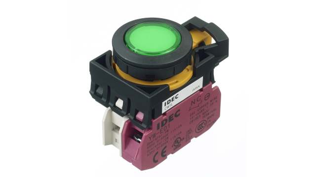 Idec CW Series Illuminated Push Button Switch, Momentary, Panel, 22 mm Cutout, SPST, Green LED, IP65 | CW1L-M1E01QM4G
