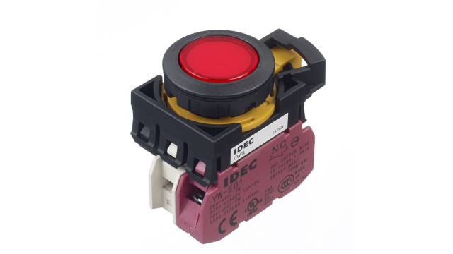 Idec CW Series Illuminated Push Button Switch, Momentary, Panel, 22 mm Cutout, SPST, Red LED, IP65 | CW1L-M1E01QM4R