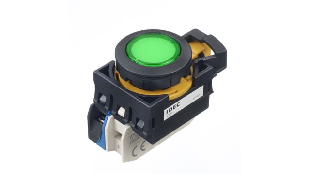 Idec CW Series Illuminated Push Button Switch, Momentary, Panel, 22 mm Cutout, SPST, Green LED, IP65 | CW1L-M1E10QM4G