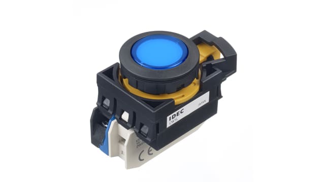 Idec CW Series Illuminated Push Button Switch, Momentary, Panel, 22 mm Cutout, SPST, Blue LED, IP65 | CW1L-M1E10QM4S