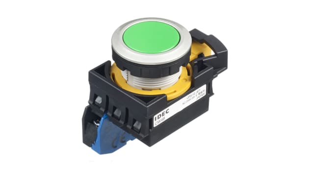 Idec CW Series Illuminated Push Button Switch, Maintained, Panel, 22 mm Cutout, SPST, Green LED, IP65 | CW4B-A1E10G