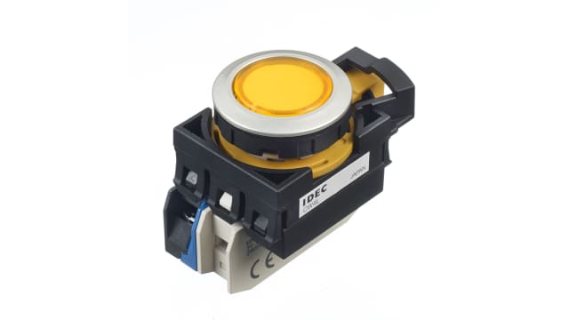 Idec CW Series Illuminated Push Button Switch, Momentary, Panel, 22 mm Cutout, SPST, Yellow LED, IP65 | CW4L-M1E10Q4Y