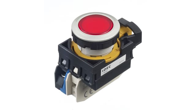 Idec CW Series Illuminated Push Button Switch, Maintained, Panel, 22 mm Cutout, SPST, Red LED, IP65 | CW4L-A1E10Q4R