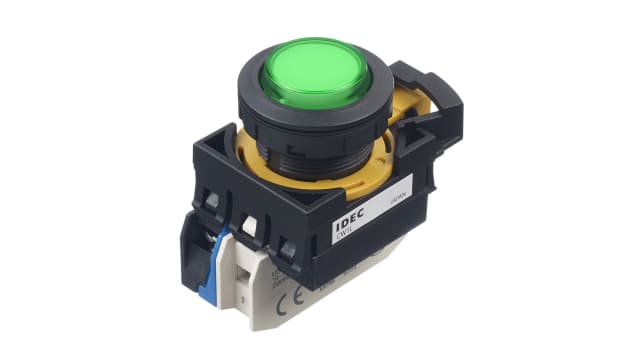 Idec CW Series Illuminated Push Button Switch, Maintained, Panel, 22 mm Cutout, SPST, Green LED, IP65 | CW1L-A2E10Q4G