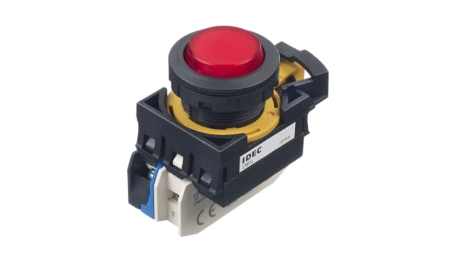 Idec CW Series Illuminated Push Button Switch, Maintained, Panel, 22 mm Cutout, SPST, Red LED, IP65 | CW1L-A2E10Q4R