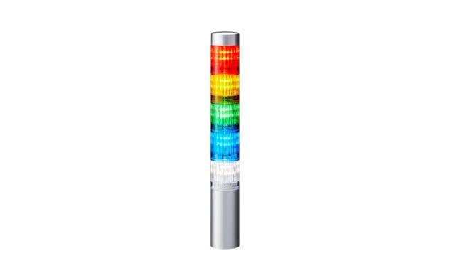 Patlite LR4 Series Coloured Signal Tower, 5 Lights, 24 V dc, Direct Mount | LR4-502WJNU-RYGBC