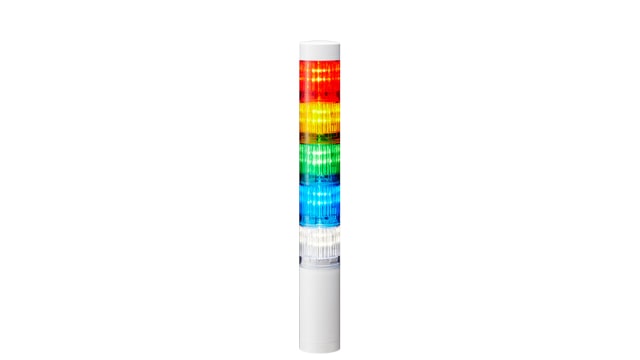 Patlite LR4 Series Coloured Signal Tower, 5 Lights, 24 V dc, Direct Mount | LR4-502WJNW-RYGBC