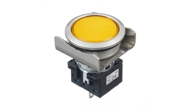 Idec, Flush Mount Yellow Pilot Light, 26mm Cutout, IP65, Round, 24V ac/dc | LBW6MP-1T04Y