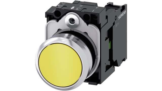 Siemens SIRIUS ACT 3SU11 Series Push Button Complete Unit, Panel Mount, 22 mm Cutout Yellow, SPST, IP67, IP66, IP69K | 3SU1150-0AB30-1BA0