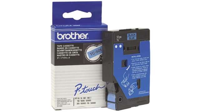 Brother Black on Blue Label Printer Tape, 8 m Length, 12 mm Width | TC-501
