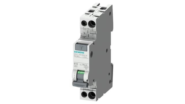 Siemens Residual Current Circuit Breaker with Overload Protection, 6 A Current Rating, 1-Pole, 30 mA Trip Sensitivity, | 5SV1316-6KK06
