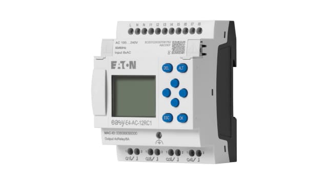 Eaton EasyE4 Series Control Relay, 100 → 240 V ac/dc Supply, Digital, Relay Output, 8-Input, Digital Input | 197215 EASY-E4-AC-12RC1