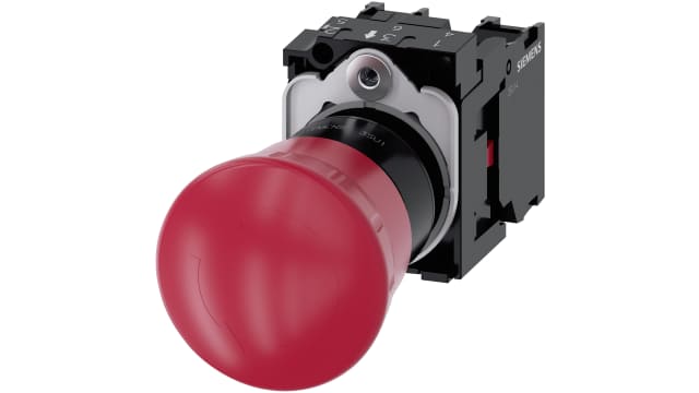 Siemens SIRIUS ACT 3SU11 Series Twist Release Emergency Stop Push Button, Panel Mount, 22mm Cutout, 2NC, IP66, IP67, | 3SU1100-1HB20-1PA0