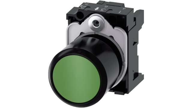 Siemens 3SU1 Series Green Momentary Push Button Head, 22 mm Cutout, IP66, IP67, IP69K | 3SU1200-0EB40-0AA0