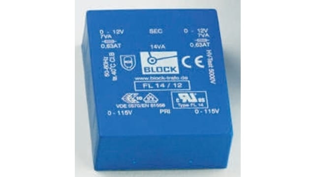 Block 8 V ac 2 Output Through Hole PCB Transformer, UL, VDE 30 VA | FL 30/8