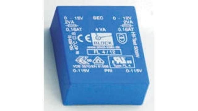 Block 24 V ac 2 Output Pin PCB Transformer, IEC 61558-2-1, DIN EN 61558-2-6, C-UL-US, DIN EN 61558-2-1, VDE 0570 Teil | FL 4/24