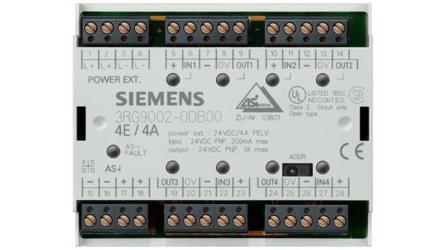 Siemens F90 Series Input/Output Module, 4 Inputs, 4 Outputs, 26.5 to 31.6 V | 3RG90020DC00