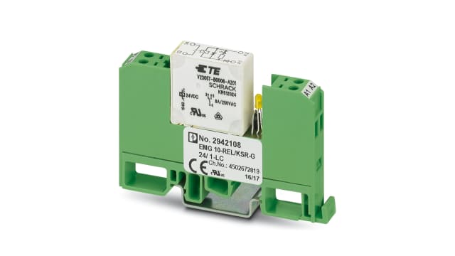 Phoenix Contact EMG 10-REL/KSR-G 24/1-LC Series Interface Relay, DIN Rail Mount, 24V dc Coil, SPST, 1-Pole | 2942108