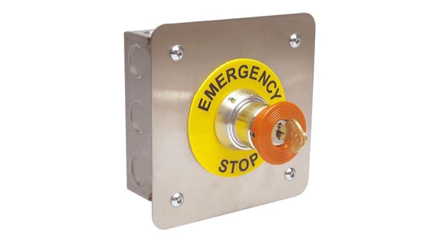 Craig & Derricott Key Reset Control Station Switch - SPDT, Stainless Steel, 9 Cutouts, Red, Emergency Stop, IP65 | EMSH/K/F/CO