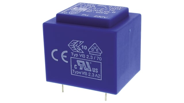 Block 2 x 12 V ac 2 Output Pin PCB Transformer, DIN EN 61558-2-6, ENEC 10 (VDE), CSA 22.2 No.66, EN 61558-2-6, UL | VB 2.3/2/12