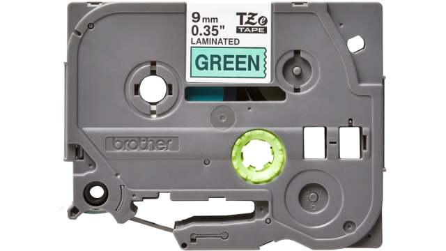 Brother Black on Green Label Printer Tape, 8 m Length, 9 mm Width | TZe-721