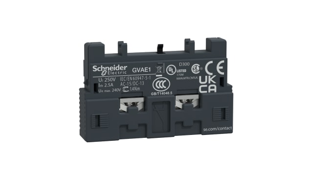 Schneider Electric Auxiliary Contact, 2 Contact, 1NC + 1NO, Front Mount GVAE | GVAE1
