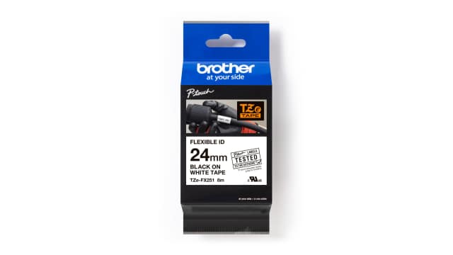 Brother Black on White Label Printer Tape, 8 m Length, 24 mm Width | TZE-FX251