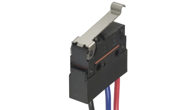 Omron Simulated Roller Lever Micro Switch, Pre-wired Terminal, 100 mA @ 30 V dc, SPDT, IP67 | D2SW-P01L3M